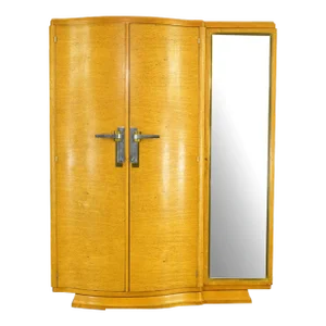Mid 20th Century French Art Deco Burled Maple Wardrobe With Mirror