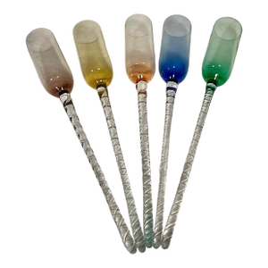 Vintage Long Stem 17" Champagne Toasting Flutes Hand-Blown Twisted Stems Multicolor Bowls - 5 Piece Set