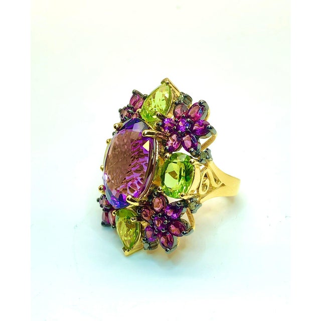 Bochic "Orient" Diamond, Peridot, Amethyst & Tourmaline Ring Set 18K & Silver For Sale - Image 13 of 18