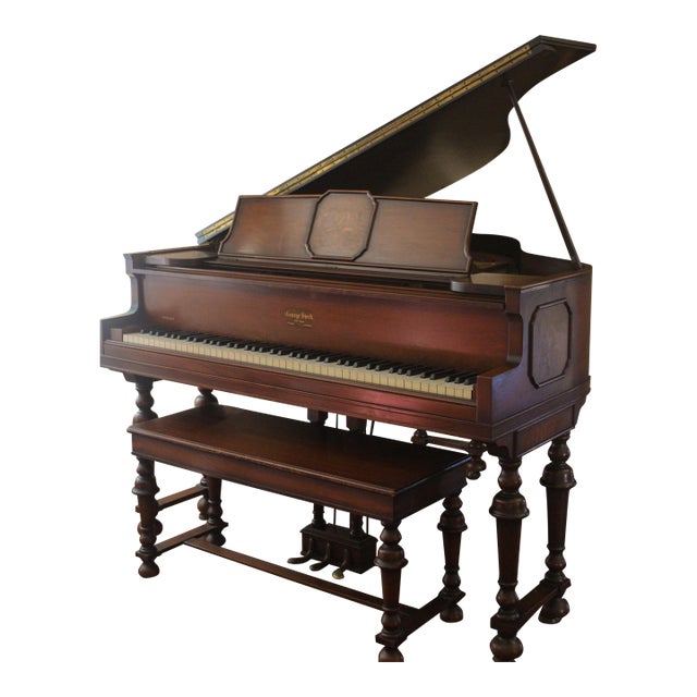 1930s George Steck Baby Grand Piano -- Petite Size With Inlaid Cabinet For Sale