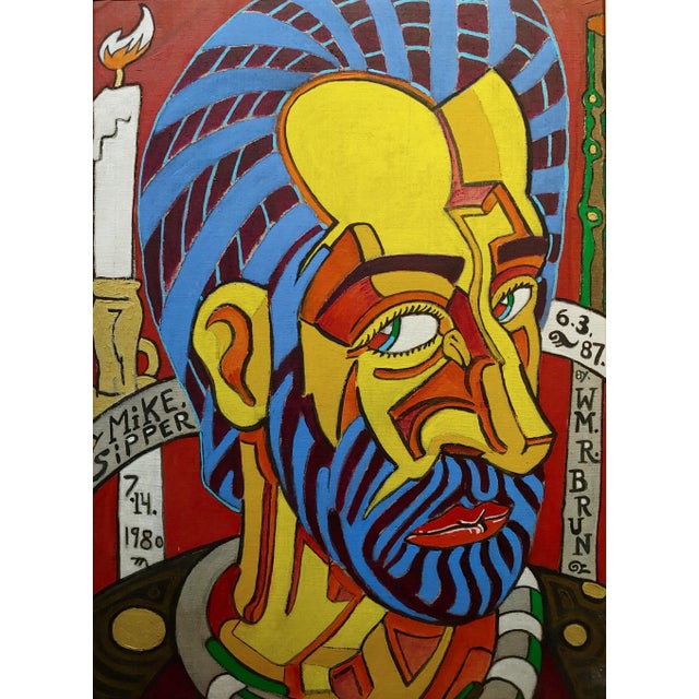 William Robert Brun -Surreal Self Portrait - Oil Painting expressionist oil painting on masonite -signed and dated 1987...