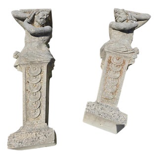 Hand-Carved Stone Sculptures, Early 20th Century, Set of 2 For Sale