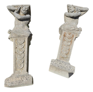 Hand-Carved Stone Sculptures, Early 20th Century, Set of 2