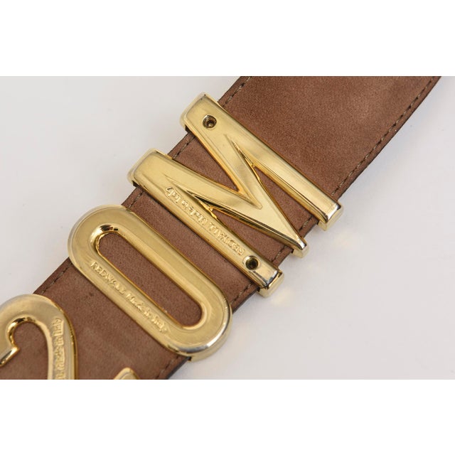 Black Vintage Moschino Black Leather and Gold Lettered Belt For Sale - Image 8 of 9