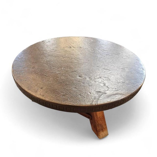 Copper Round Brutalist Coffee Table with Brass Copper Top, 1960s For Sale - Image 8 of 18