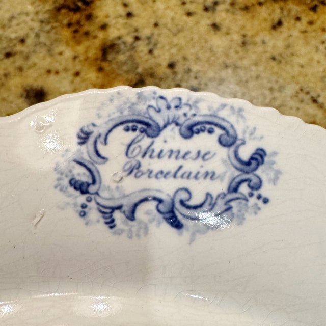 Chinoiserie Antique Rogers Blue & White Transferware Plate – Staffordshire, C. 1835 For Sale - Image 3 of 4