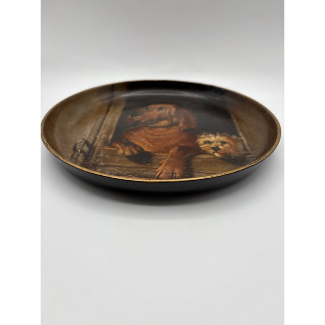 Wood 1960s Wooden Tray With Painted Dogs Styled After “Dignity and Impudence” Signed Hand Painted For Sale - Image 7 of 11