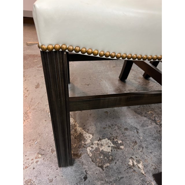 Custom Design Ivory Leather + Brass Nailhead Dining Chairs Set of