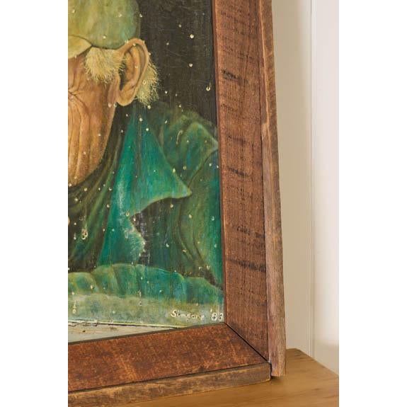 1980s Signed Oil on Canvas of 'Old Albert' With Coors Beer Sign (D. 1983) | in Handmade Oak Frame For Sale - Image 4 of 11
