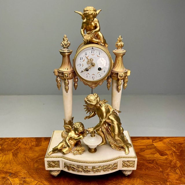 Louis XVI Style, Clock Garniture, Gilt Bronze, Marble, France, 1920s For Sale In New York - Image 6 of 12