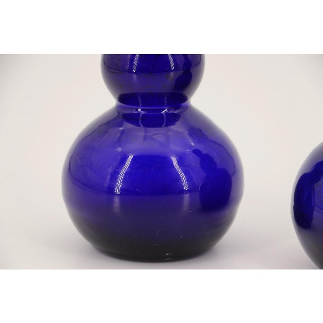 19th Century Pair of 19th Century Portuguese Blue Hand-Blown Glass Perfume Bottles For Sale - Image 5 of 16