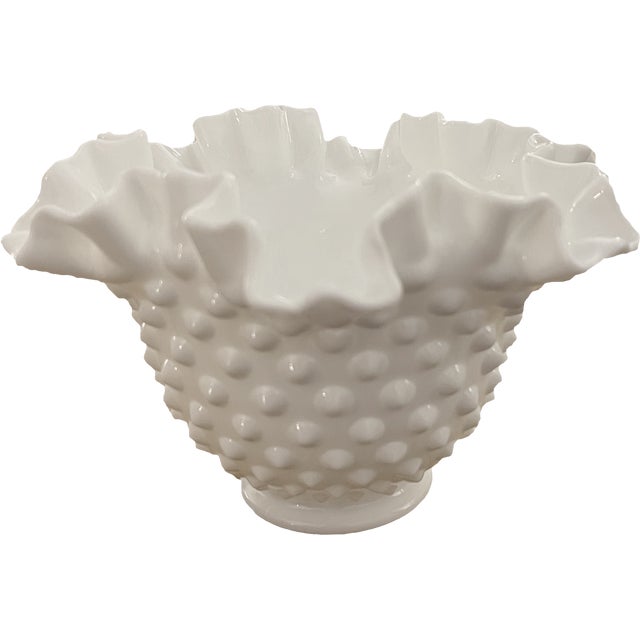 Beautiful and pristine vintage Fenton Glass hobnail white milk glass bowl or vase. This piece is in EXCELLENT condition -...