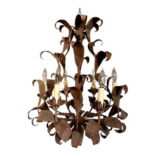 25" 6-Light Rust Acanthus Tole Chandelier For Sale