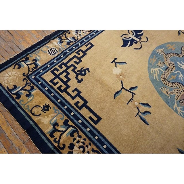 Camel 1890s Antique Mongolian Chinese Camel Dragon Medallion Square Hand Knotted Rug For Sale - Image 8 of 9