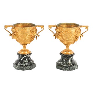 Antique Classical French Grand Tour Gilt Bronze Urns, Set of 2 For Sale