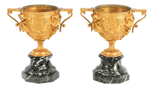 Antique Classical French Grand Tour Gilt Bronze Urns, Set of 2