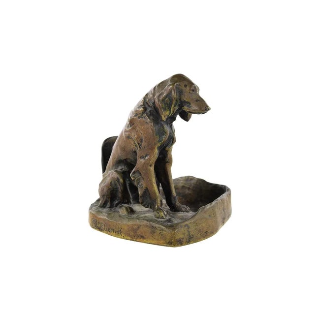 By Friedrich Gornik, a patinated bronze smoke tray with Irish Setter dog. Circa 1910. size 6 x 6"