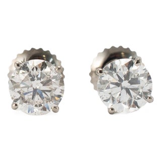 Unisex 14k White Gold 1.29ctw Round Diamond Screw Back Stud Earrings, Pair For Sale