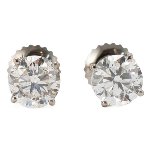 Unisex 14k White Gold 1.29ctw Round Diamond Screw Back Stud Earrings, Pair For Sale
