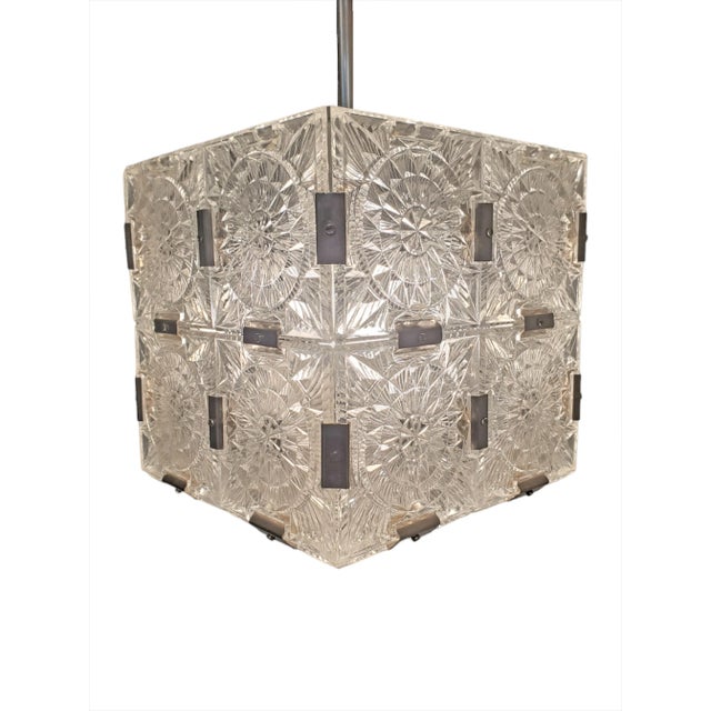 Transparent Set of Five 1960s Original Box Cube Pendant Lights, Glass With Nickeled Clips For Sale - Image 8 of 12