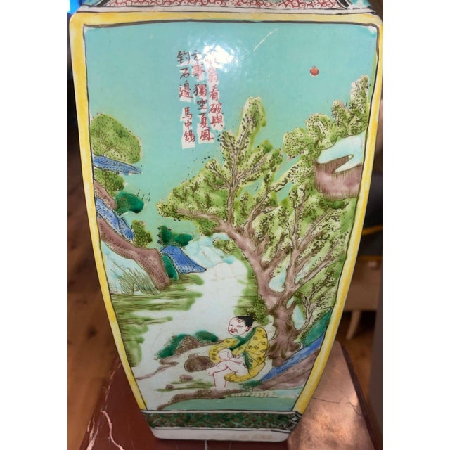 Pair of Early 20th Century Chinese Famille Verte Porcelain Vases W/ Kangxi Mark For Sale - Image 10 of 13