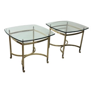 La Barge Hollywood Regency Brass Side Tables, Pair For Sale