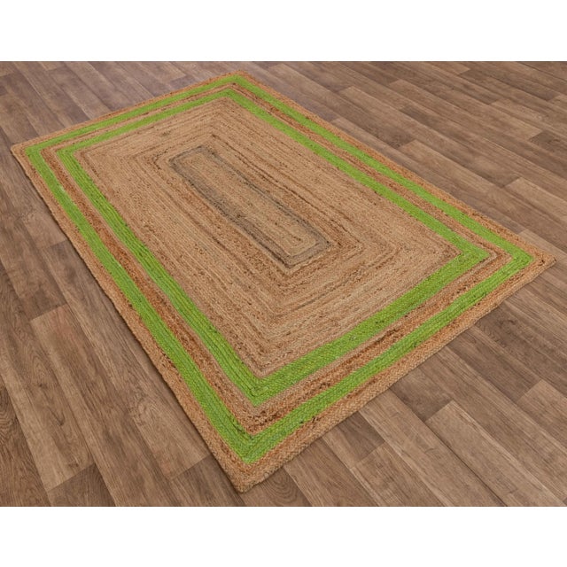 Modern 4x6ft. Green Border Rectangle Jute Handmade Rug For Sale - Image 3 of 8