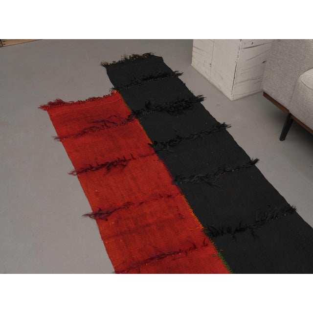 1970s Vintage Handmade Wool Cotton Red Green Runner Rug For Sale - Image 4 of 11