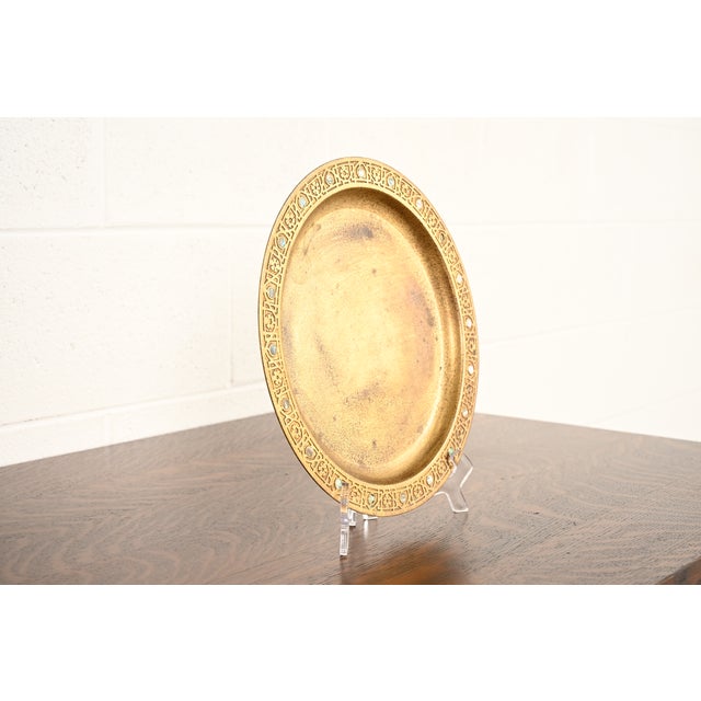 Tiffany Studios Tiffany Studios New York Bronze Doré Large Tray With Abalone Inlay For Sale - Image 4 of 13