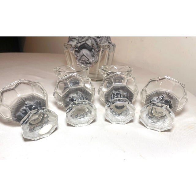 Antique Clear Frosted Crystal Czech Bohemian Rose Art Deco Glass Decanter - Set of 7 For Sale - Image 9 of 12