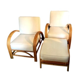 Mid-Century Modern Bamboo Lounge Chairs & Ottoman - Set of 3 For Sale