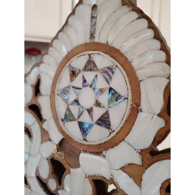 Mid 20th Century Handcrafted Syrian Mother of Pearl & Abalone Inlaid Moorish Armchair | Damascus Style | Carved Hardwood Accent Chair For Sale - Image 10 of 12
