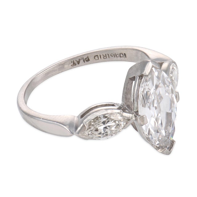 Mid Century Gia 1.15 Carat Marquise Cut Diamond Platinum Engagement Ring, Size 4 For Sale - Image 4 of 6