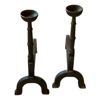 19th Century Cast Iron Landiers Andirons, Set of 2 For Sale
