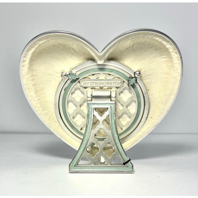 Metal Jay Strongwater Enamel & Crystal Baby Blue Pale Chantal Heart Picture Frame For Sale - Image 7 of 10