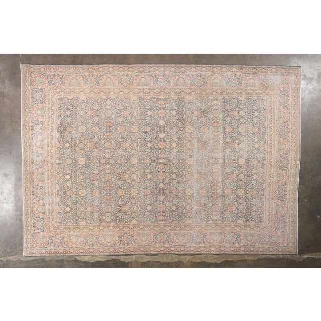 Cerulean Antique Persian Kerman Rug - 11'03 X 16'04 For Sale - Image 8 of 9