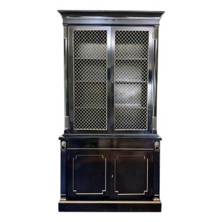 1940’s French Empire Neoclassical Ebonized Bookcase China Cabinet by Kittinger For Sale