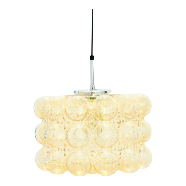 Large Mid-Century Modern Amber Bubble Glass Pendant Light by Helena Tynell for Limburg, Germany, 1960s/1970s For Sale