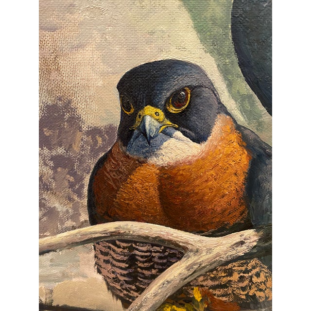 Realism Late 20th Century Falcons Original Oil Painting Richard Sloan Style Maya Temple Birds Rainforest For Sale - Image 3 of 13
