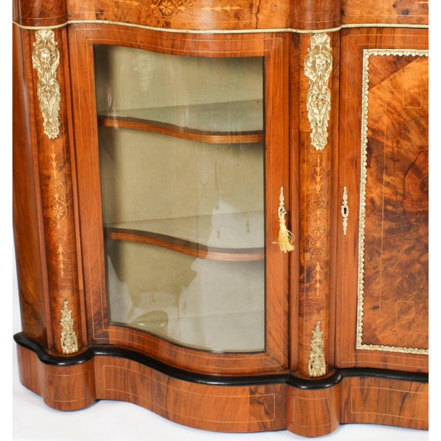 Antique Victorian Serpentine Burr Walnut Marquetry Credenza, 19th Century For Sale - Image 11 of 18