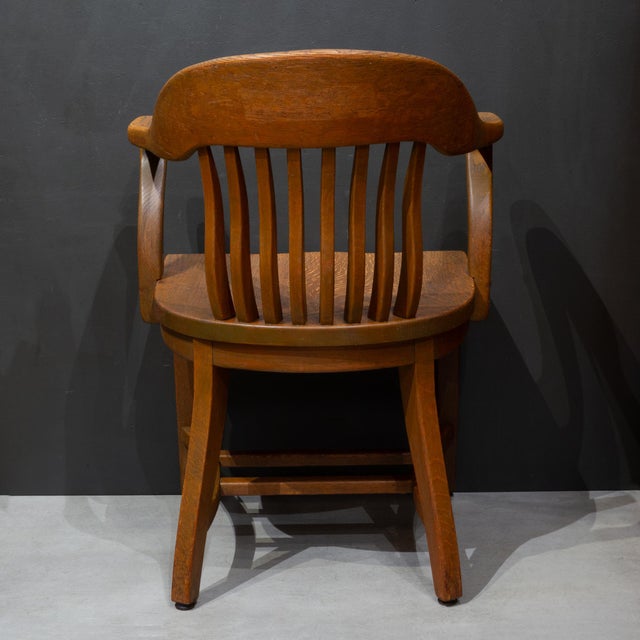 Antique Solid Quarter-Sawn Oak Banker's Chairs c.1934 For Sale - Image 9 of 18