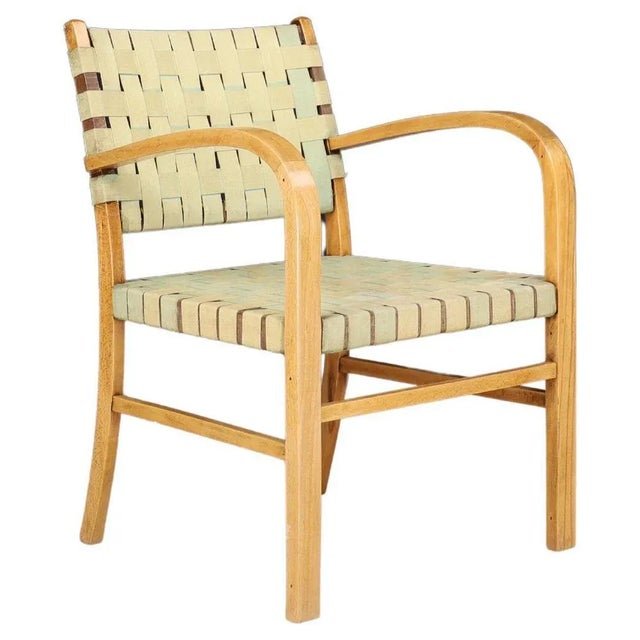 Mid-Century Modern Armchair in Beech and Patinated Canvas Webbing, France, 1950s For Sale - Image 10 of 10