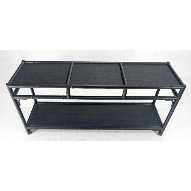 Black Black Lacquer Bamboo Rattan 60" Long Console Sofa Table Bloomingdale's MINT! For Sale - Image 8 of 14