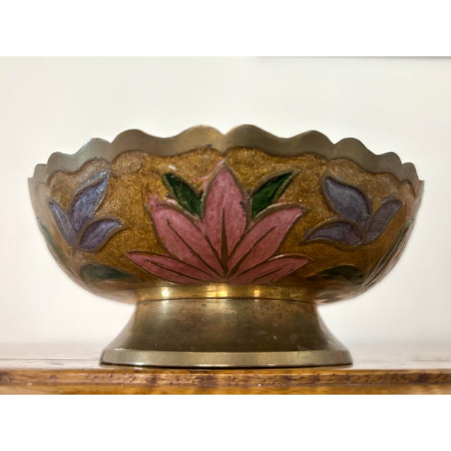 Art Nouveau 1970s Brass and Enamel Decorative Duck Bowl With Scallop Edge For Sale - Image 3 of 7