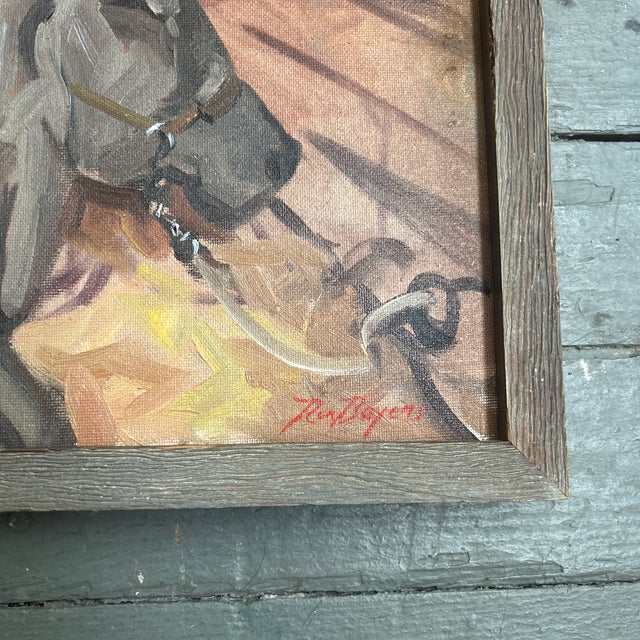 Rustic 1980’s Original Impressionist Rustic Sleeping Calf Painting For Sale - Image 3 of 4