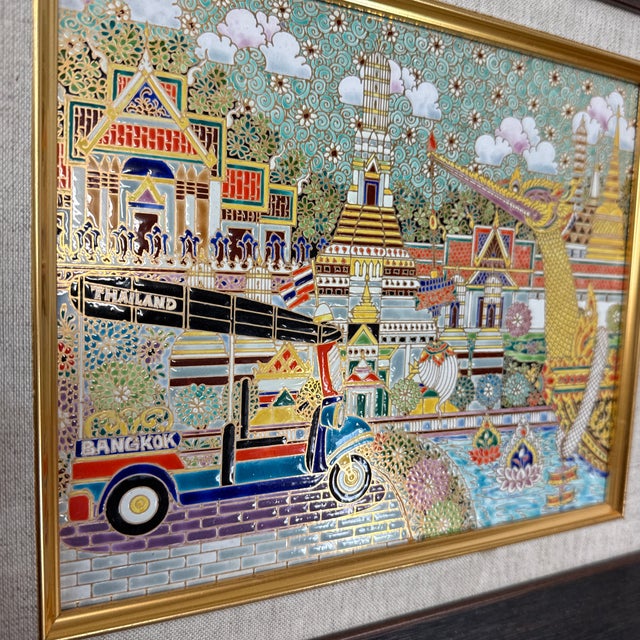 Thai Benjarong Porcelain Picture in Frame For Sale - Image 10 of 13