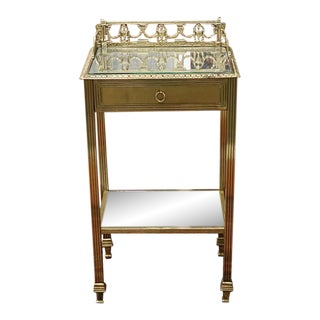 1940s ​​French Louis Xvi Style Two Tier Bronze Mirrored Night Stand End For Sale