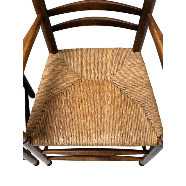 Rustic Dutch Ladder Back Armchairs in Patinated Beech, 1900s, Set of 2 For Sale - Image 9 of 13