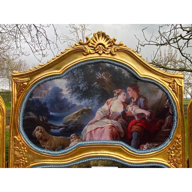 Late 20thC French Louis XVI Gold Beech Room Divider Screen - 3 Panels For Sale - Image 12 of 18