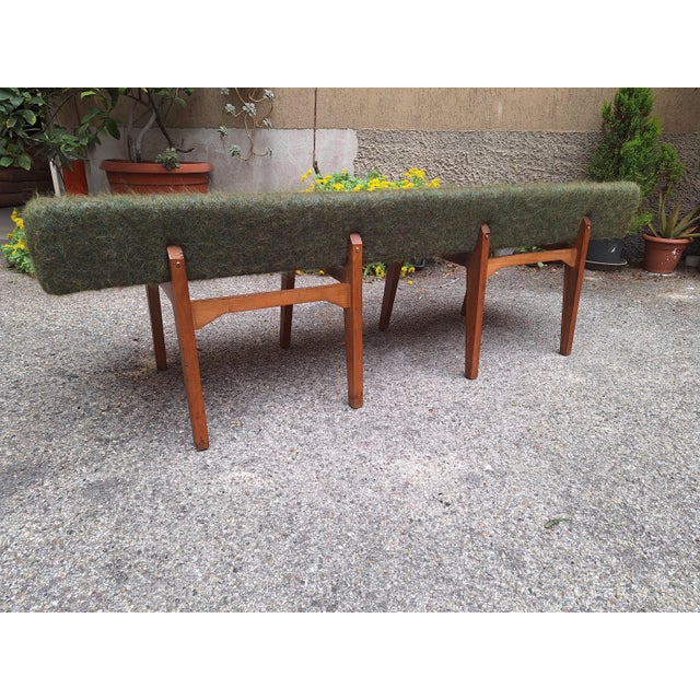 Bench in Light Wood with Green Fabric, 1960s For Sale - Image 11 of 14